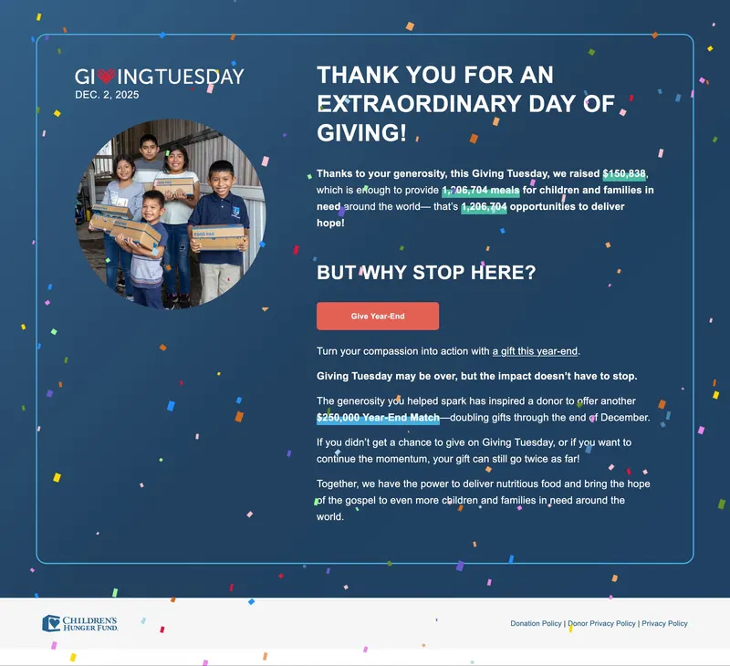 Giving Tuesday post-campaign thank-you page