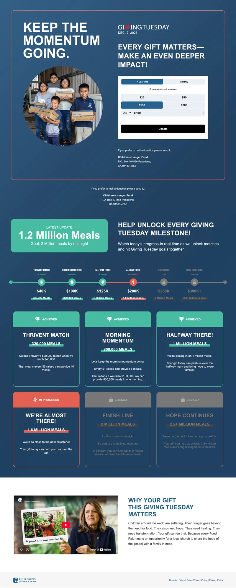 Giving Tuesday live tracker page on desktop