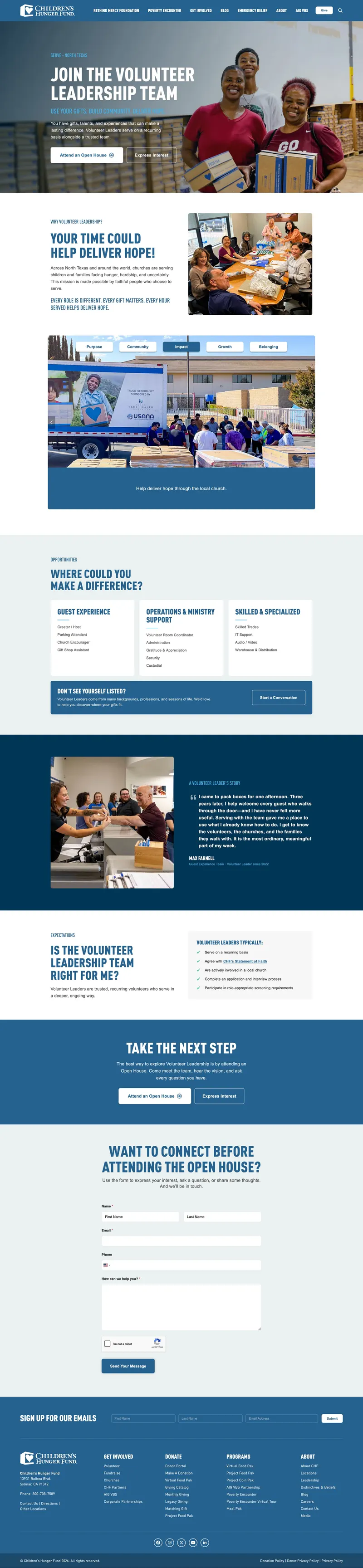 Volunteer Leadership Team page on desktop