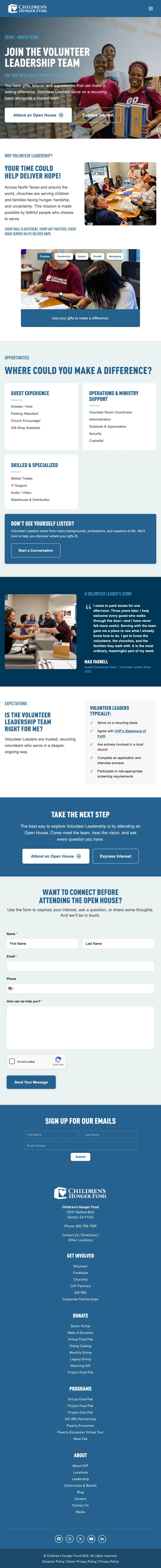 Volunteer Leadership Team page on tablet