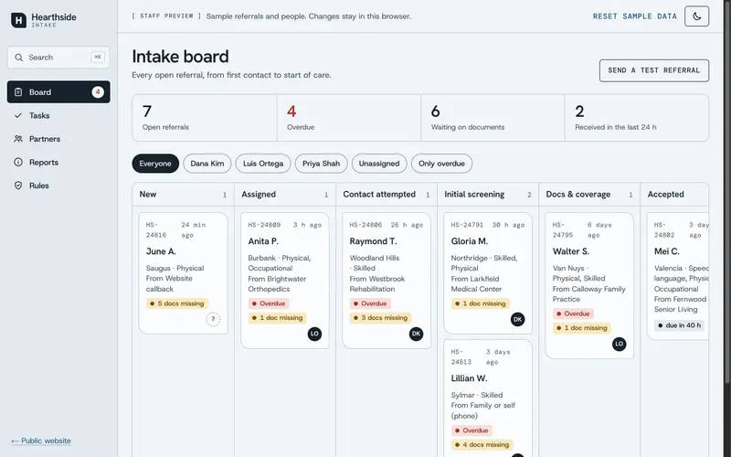 Hearthside — Intake board