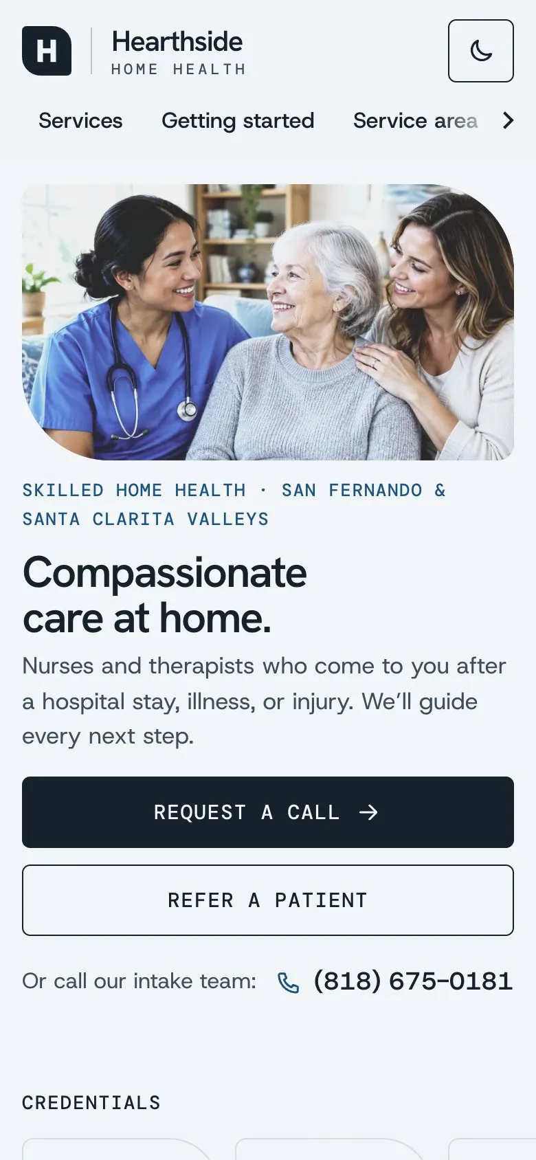 Hearthside on a phone — Home