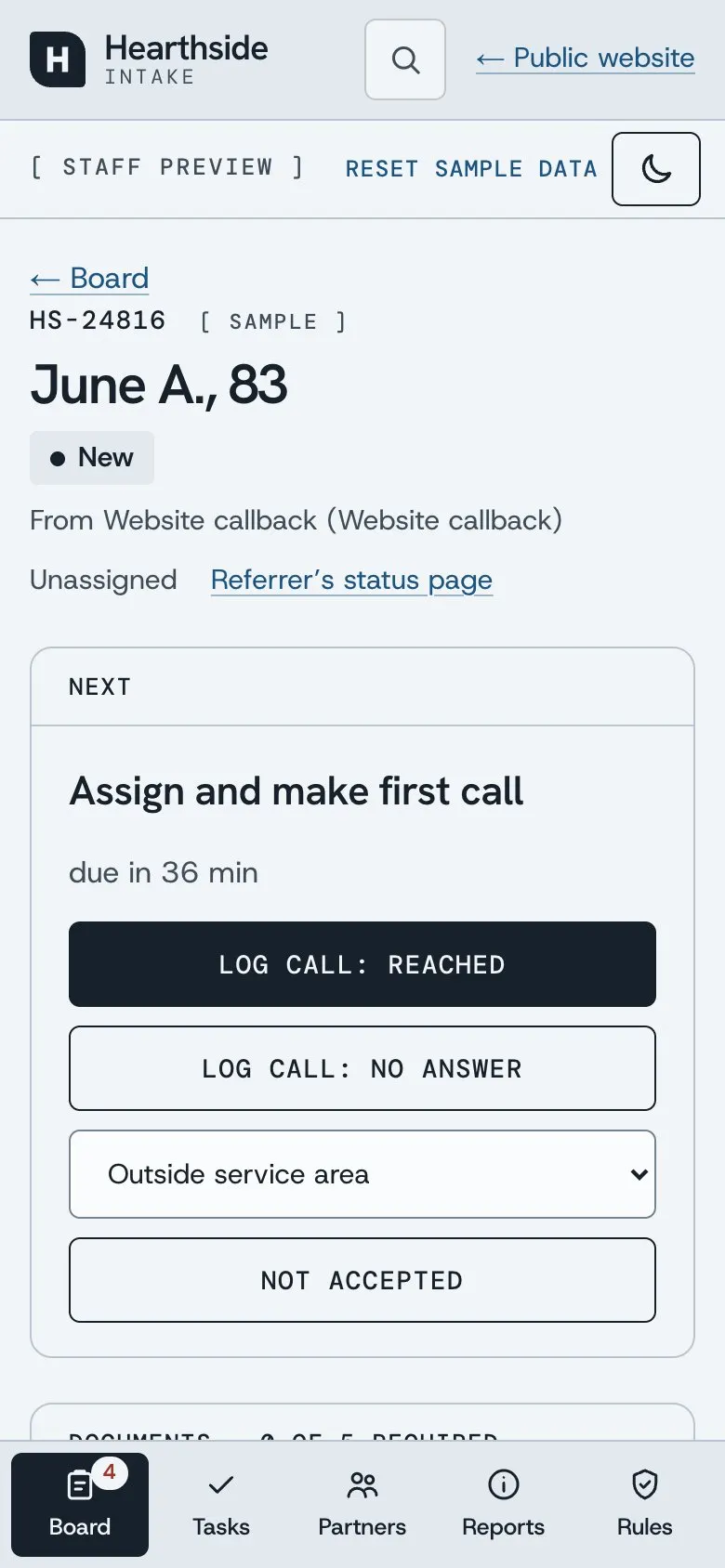 Hearthside on a phone — Referral record