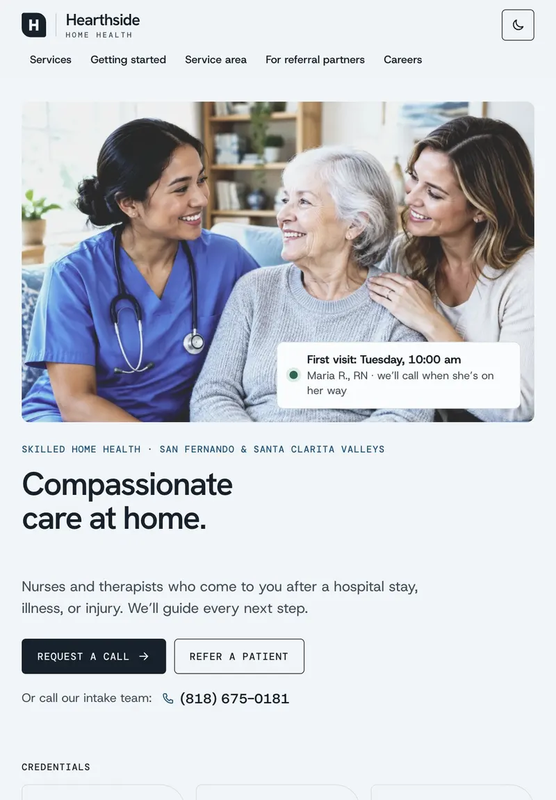 Hearthside on a tablet — home page