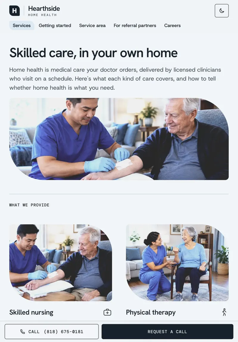 Hearthside on a tablet — services