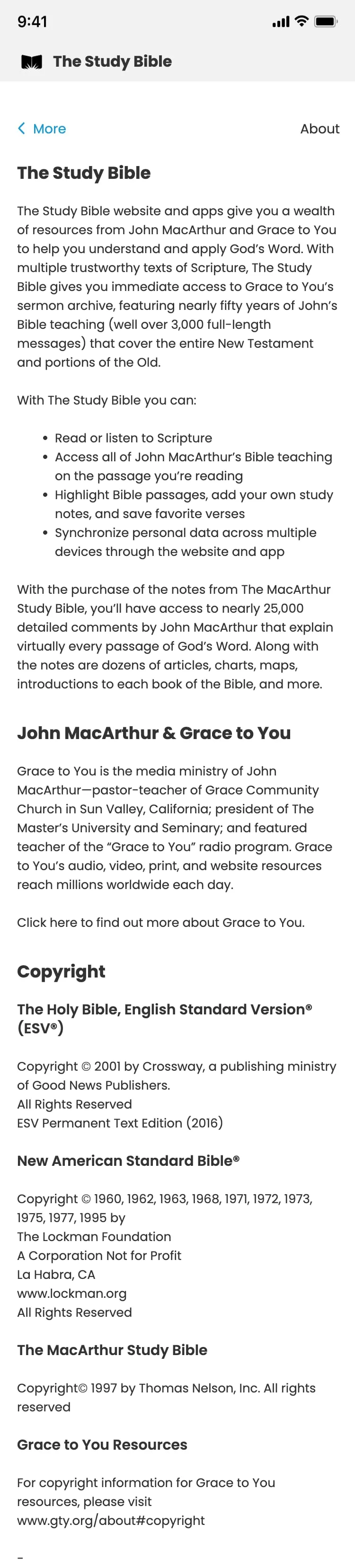 The Study Bible app — About