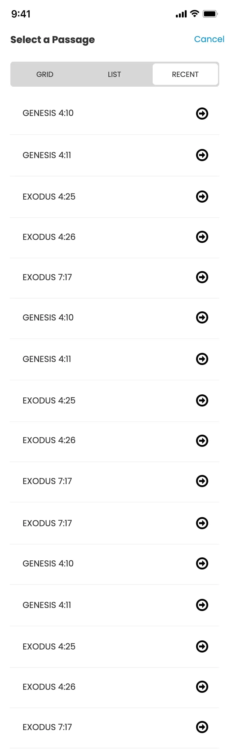 The Study Bible app — Navigate: recent