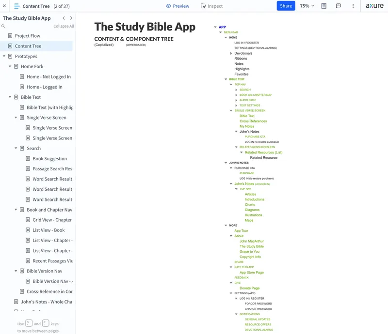 The Study Bible app content and component tree