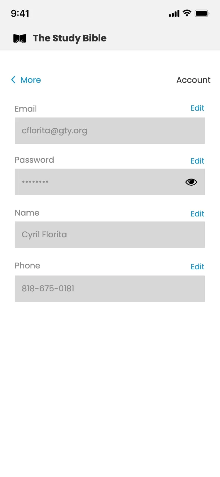 The Study Bible app — Logged in
