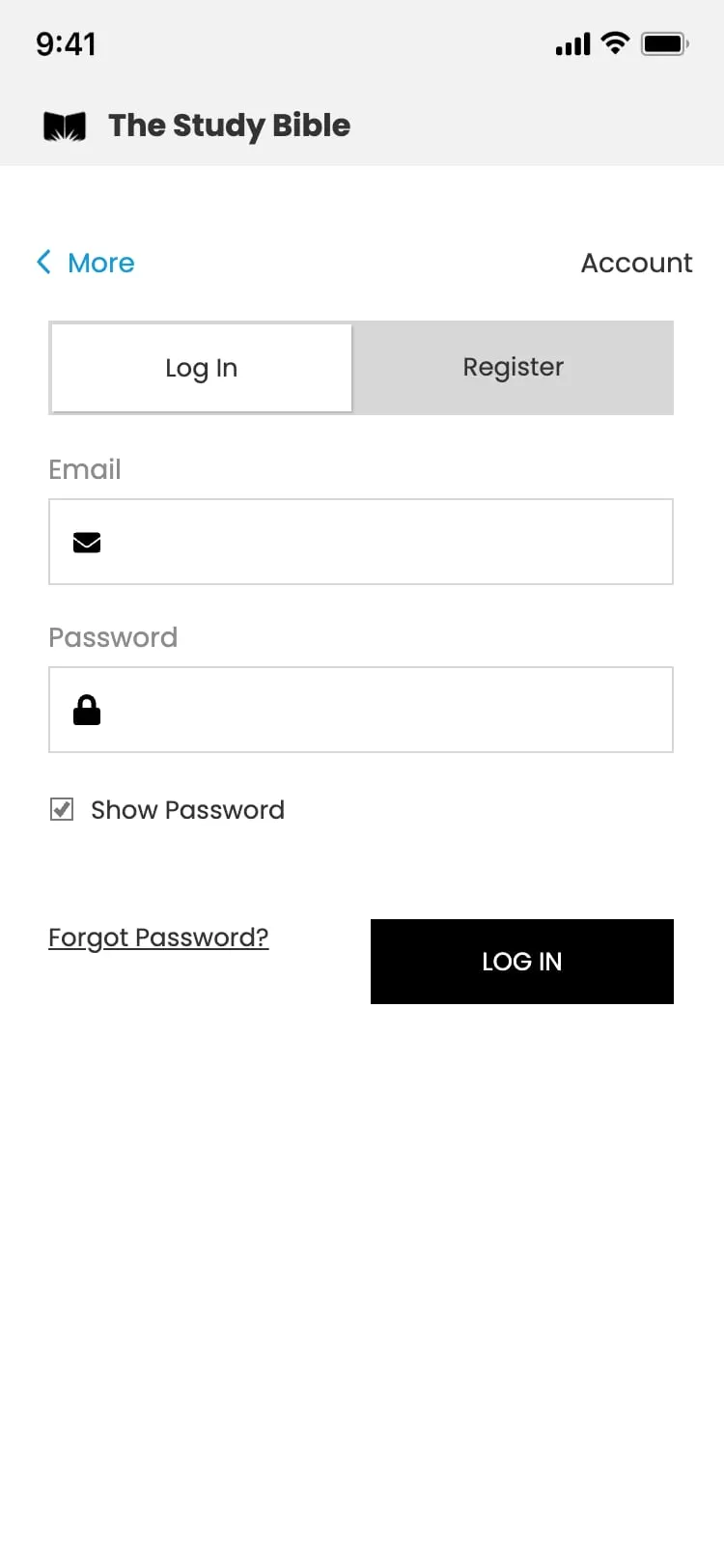 The Study Bible app — Log in