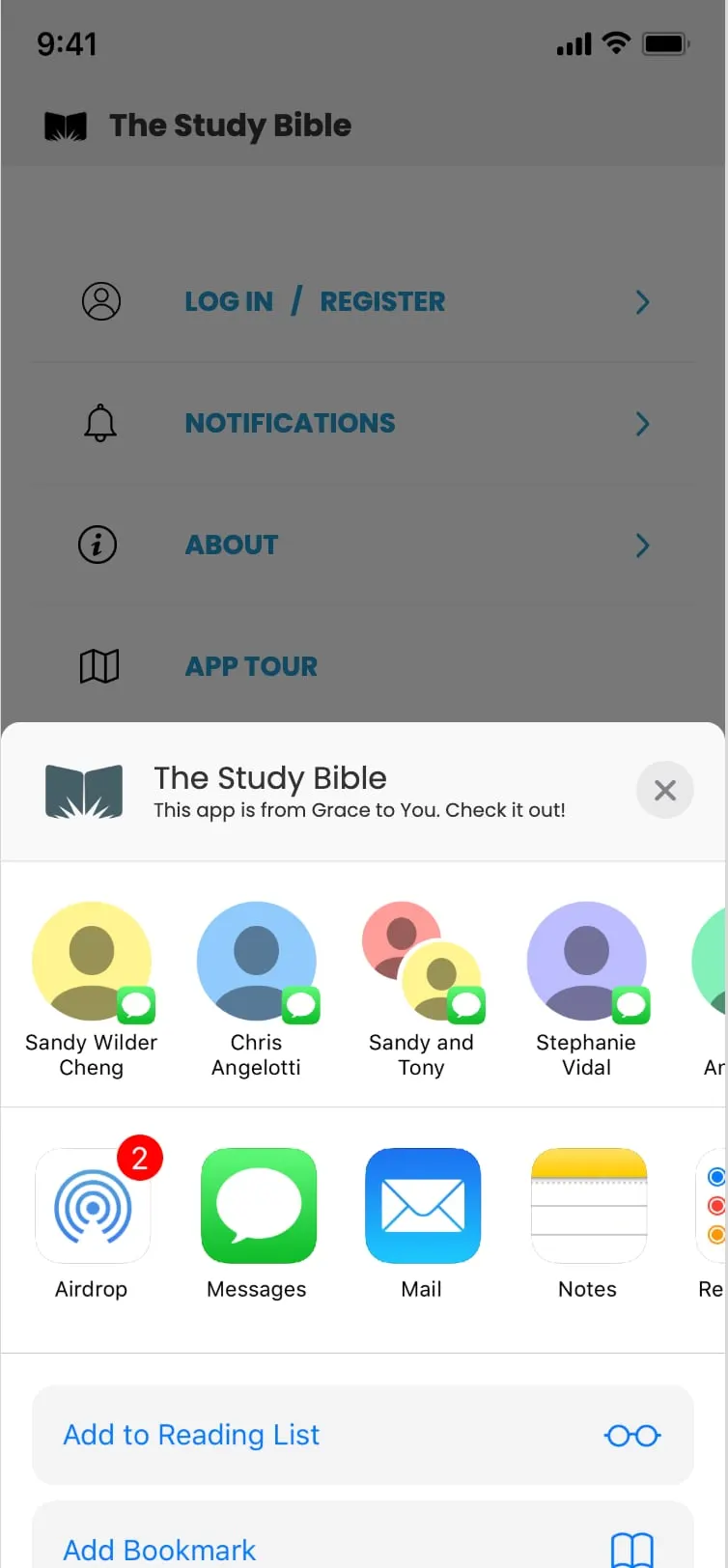The Study Bible app — Share