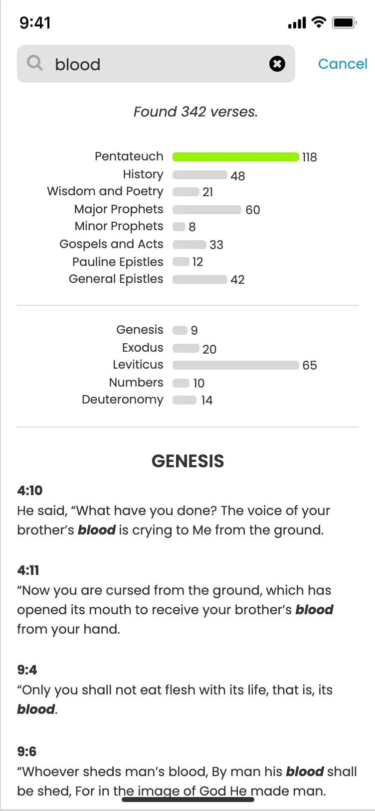 The Study Bible app — Word search with filter
