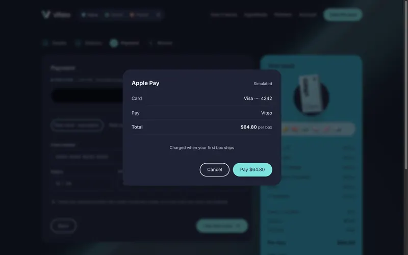 Viteo — Simulated Apple Pay sheet