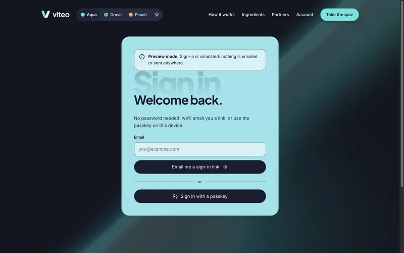 Viteo — Passwordless sign-in
