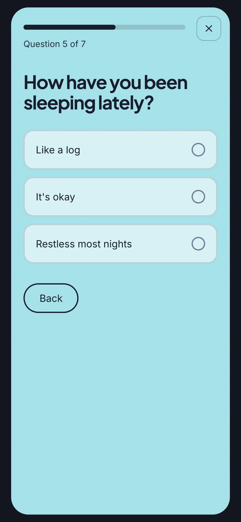 Viteo on a phone — Full-screen quiz