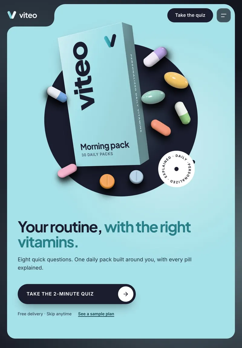 Viteo on a tablet — landing page