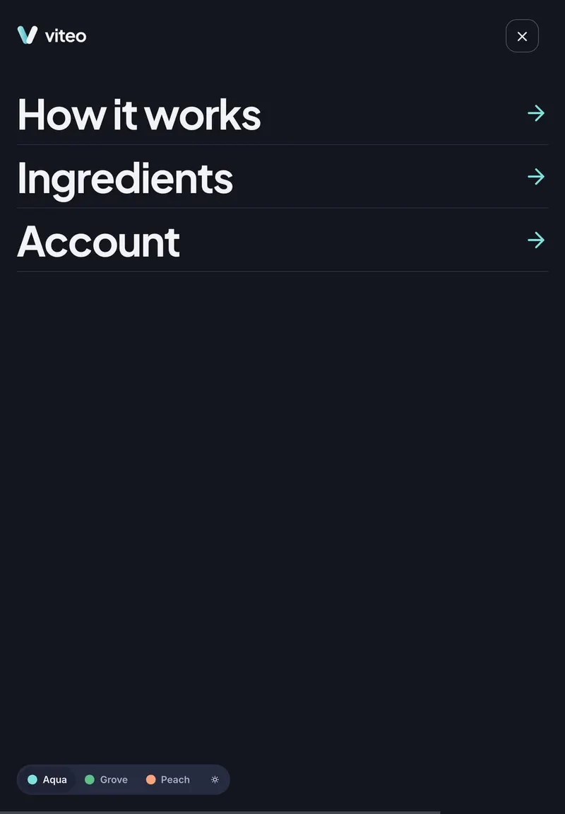 Viteo on a tablet — menu
